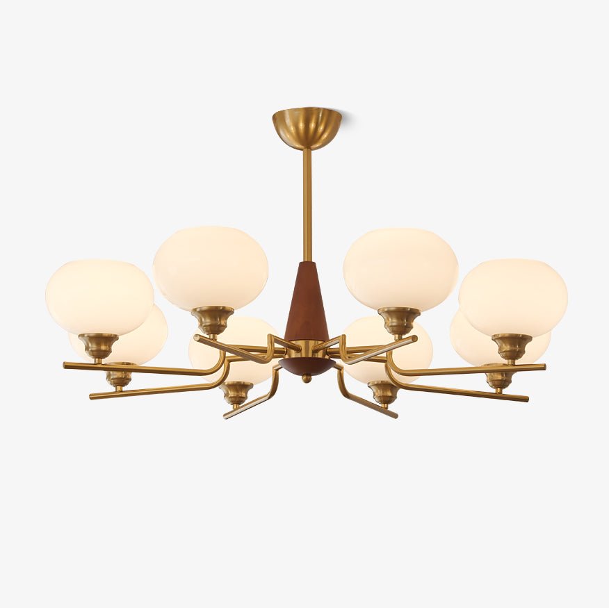 Lustra Lustre en Noyer avec Globes en Verre Opale