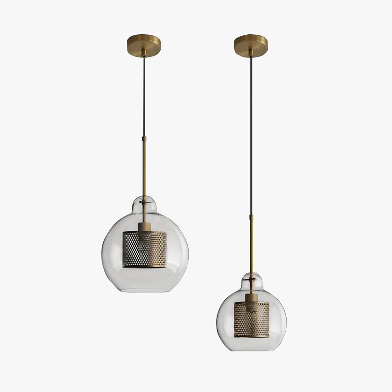 Hessa Suspension Globe/Cylindre Moderne. Métal/Verre. Doré/Argent. Salon