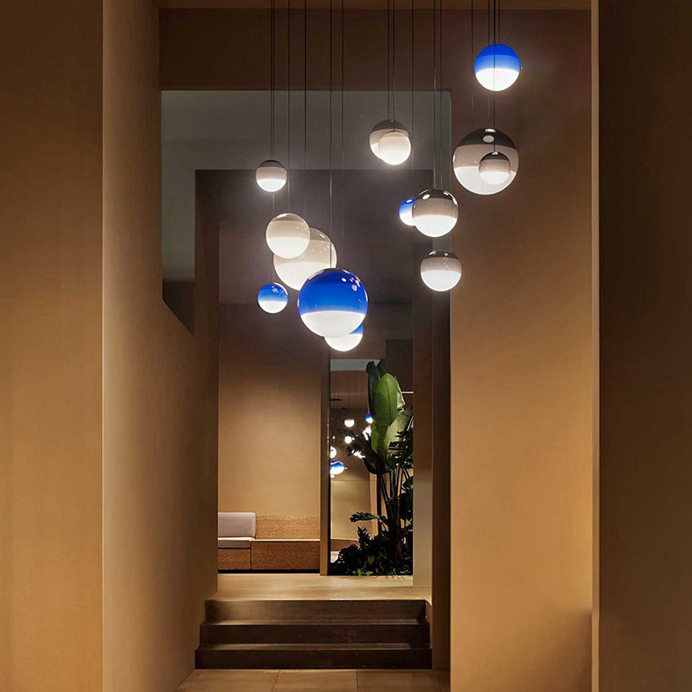 Edith Suspension Bulle Moderne Verre. Noir/Gris/Bleu/Rose. Salon