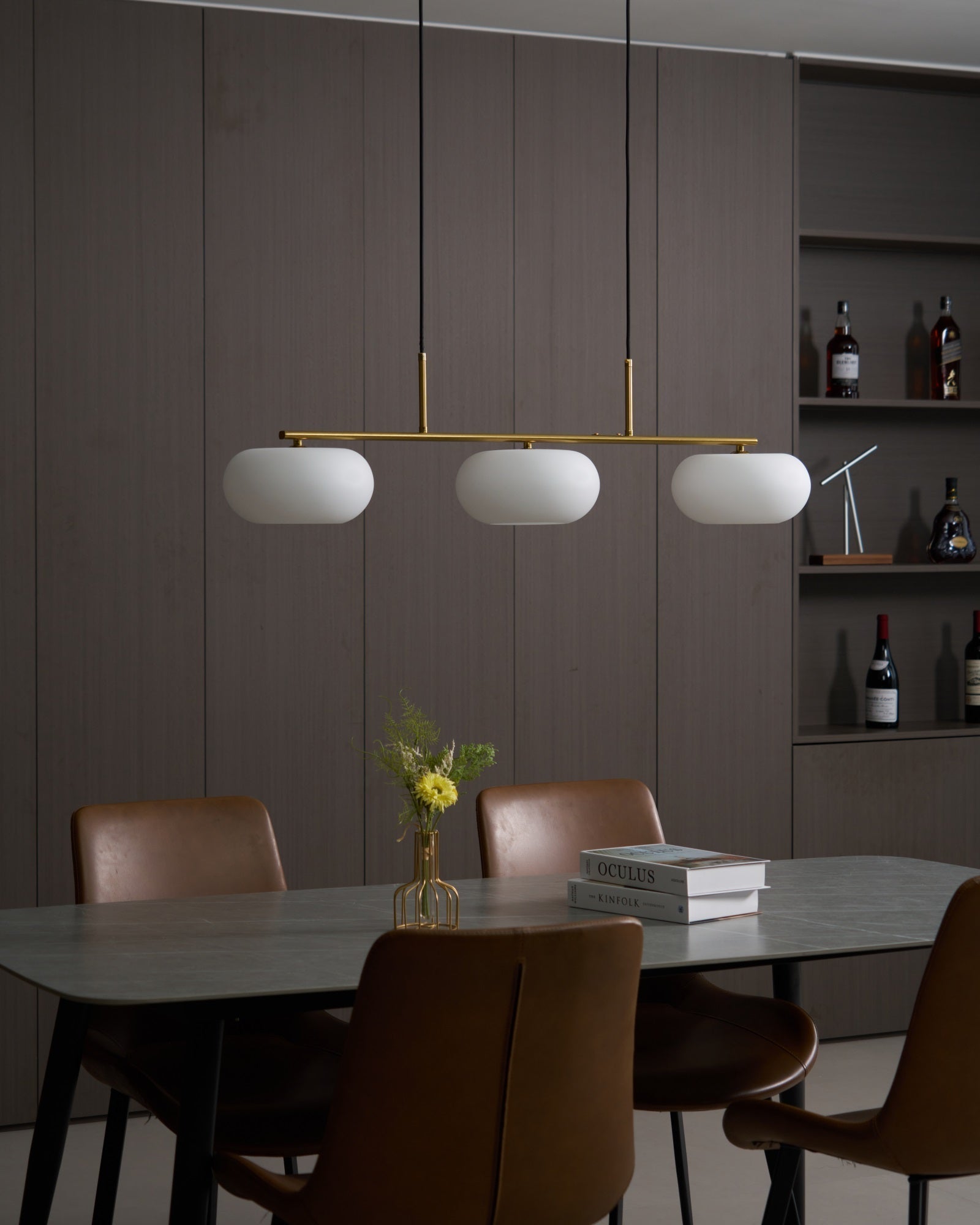 Lustra Suspension Lampe Linéaire à 3 Lumières en Forme de Globe