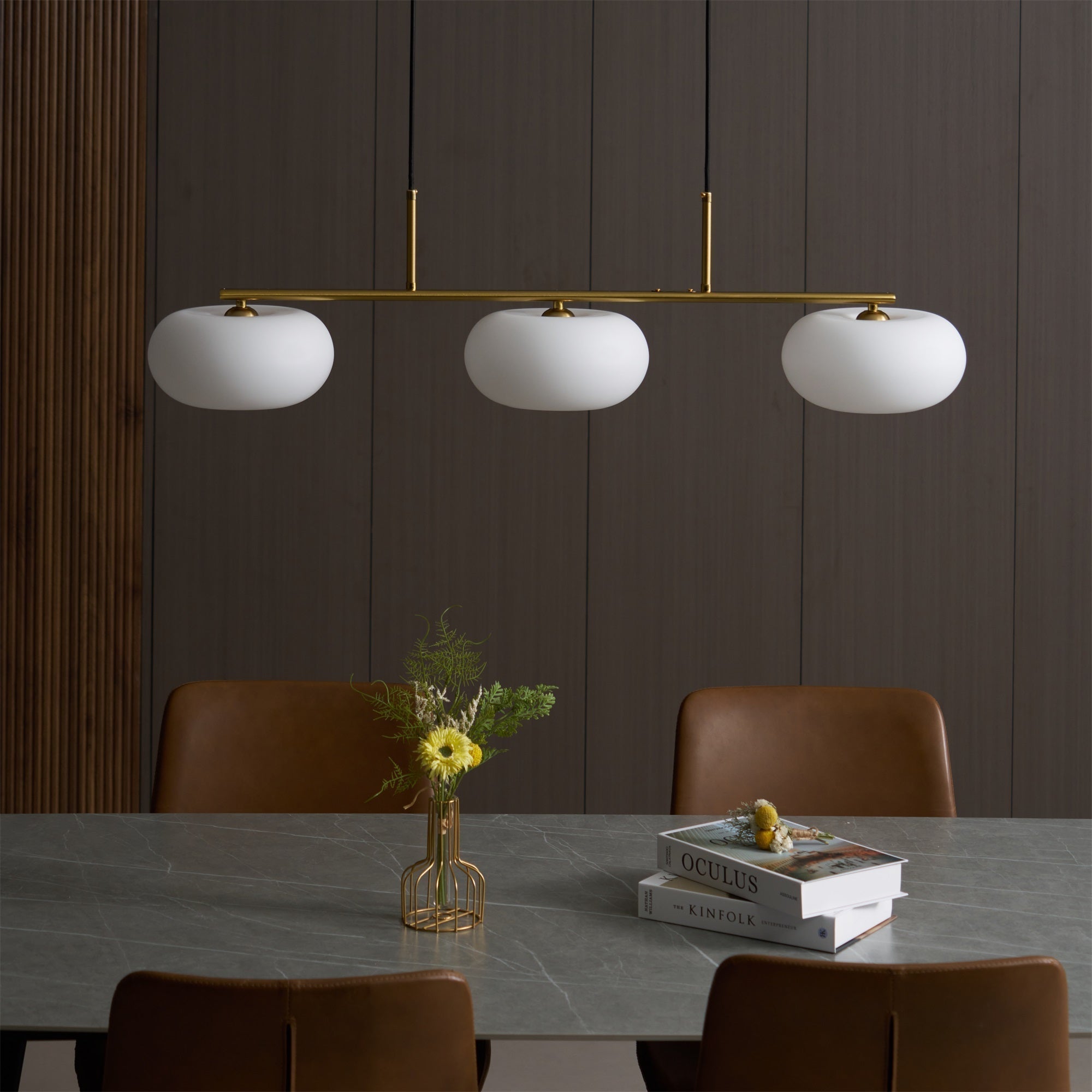 Lustra Suspension Lampe Linéaire à 3 Lumières en Forme de Globe
