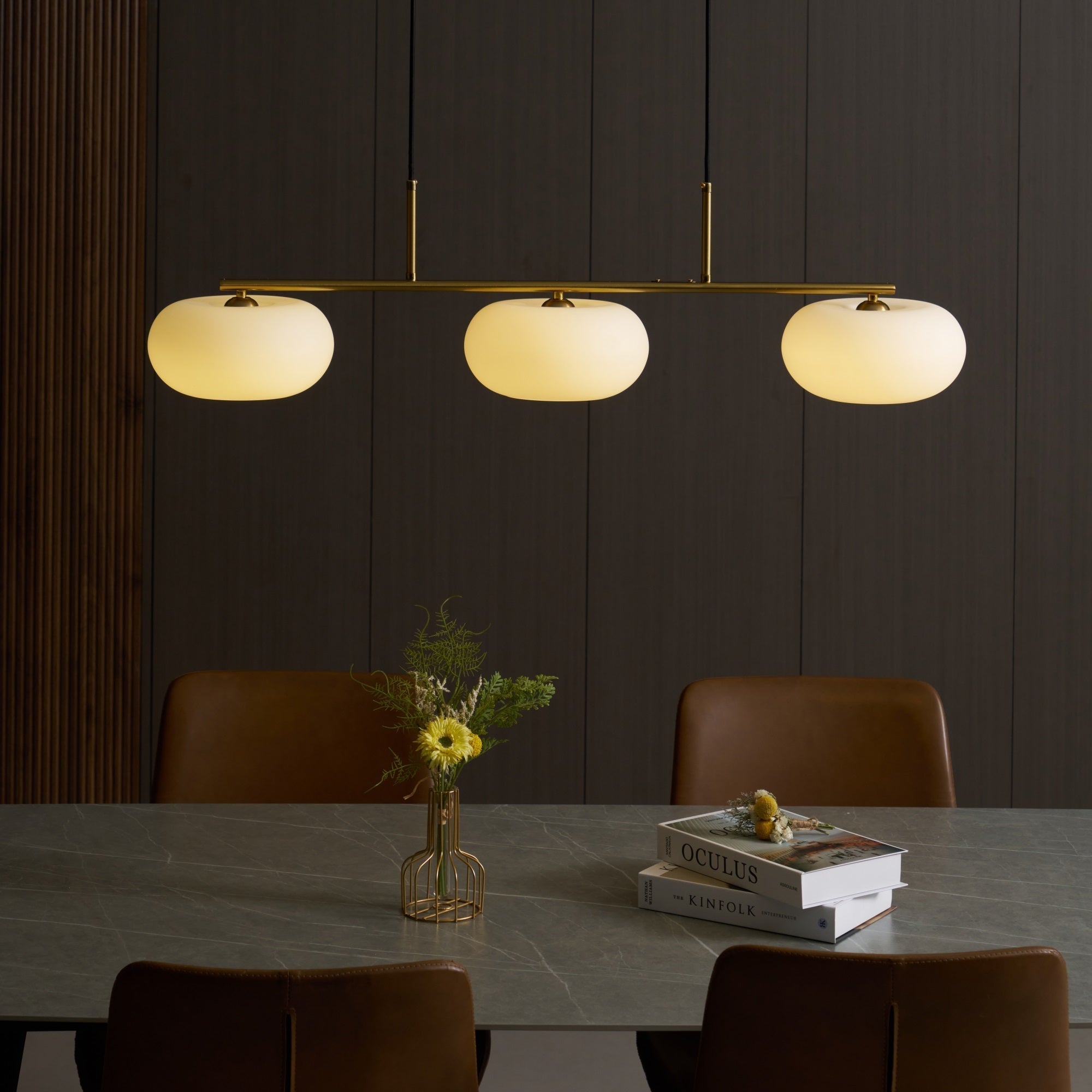 Lustra Suspension Lampe Linéaire à 3 Lumières en Forme de Globe