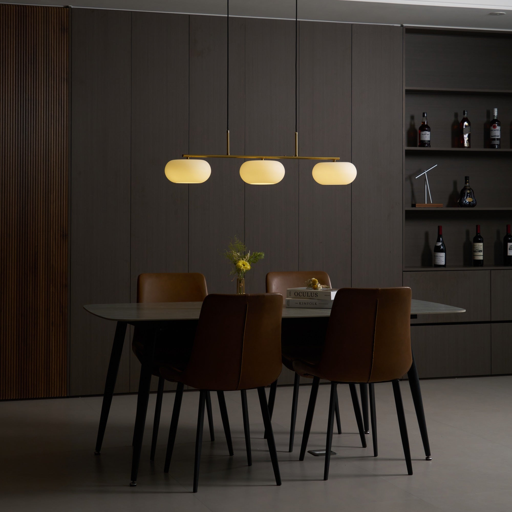 Lustra Suspension Lampe Linéaire à 3 Lumières en Forme de Globe