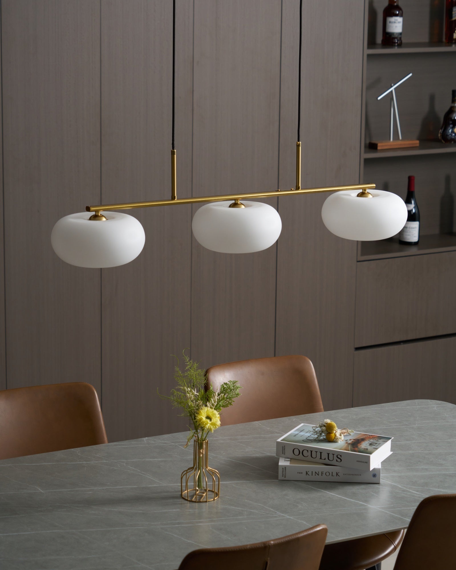 Lustra Suspension Lampe Linéaire à 3 Lumières en Forme de Globe