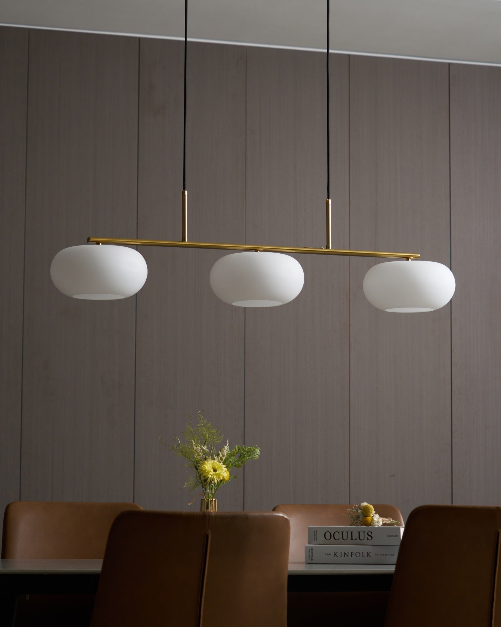 Lustra Suspension Lampe Linéaire à 3 Lumières en Forme de Globe