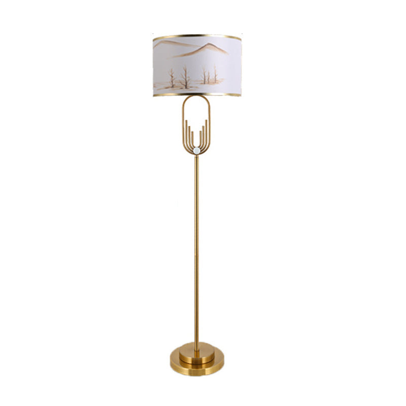 Mira Lampe de Table/Lampadaire Paysage Moderne, Métal/Tissu, Or, Salon