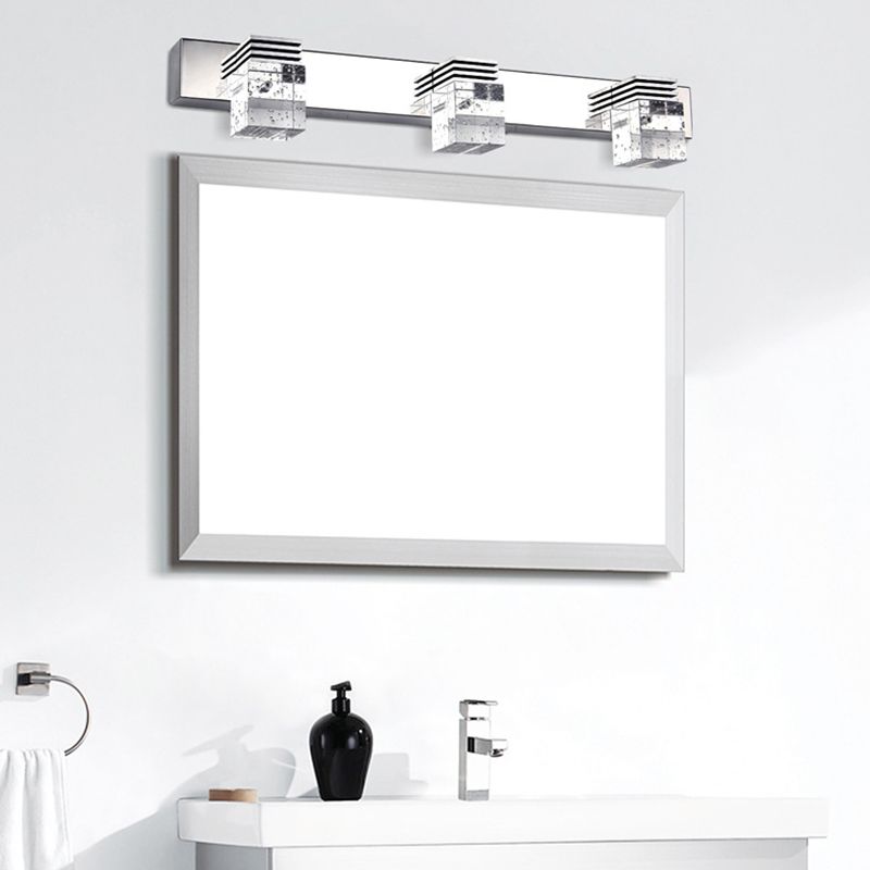 Arisha Applique Murale à Miroir Carrée Moderne, Métal/Cristal, Argent, Salle de Bain