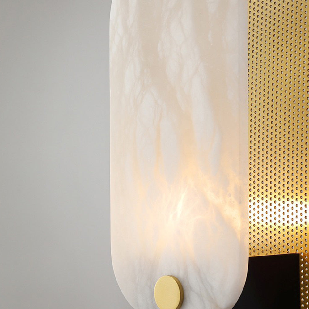 Arisha Lampadaire Ovale Nordique, Marbre/Métal, Blanc/Doré, Salon