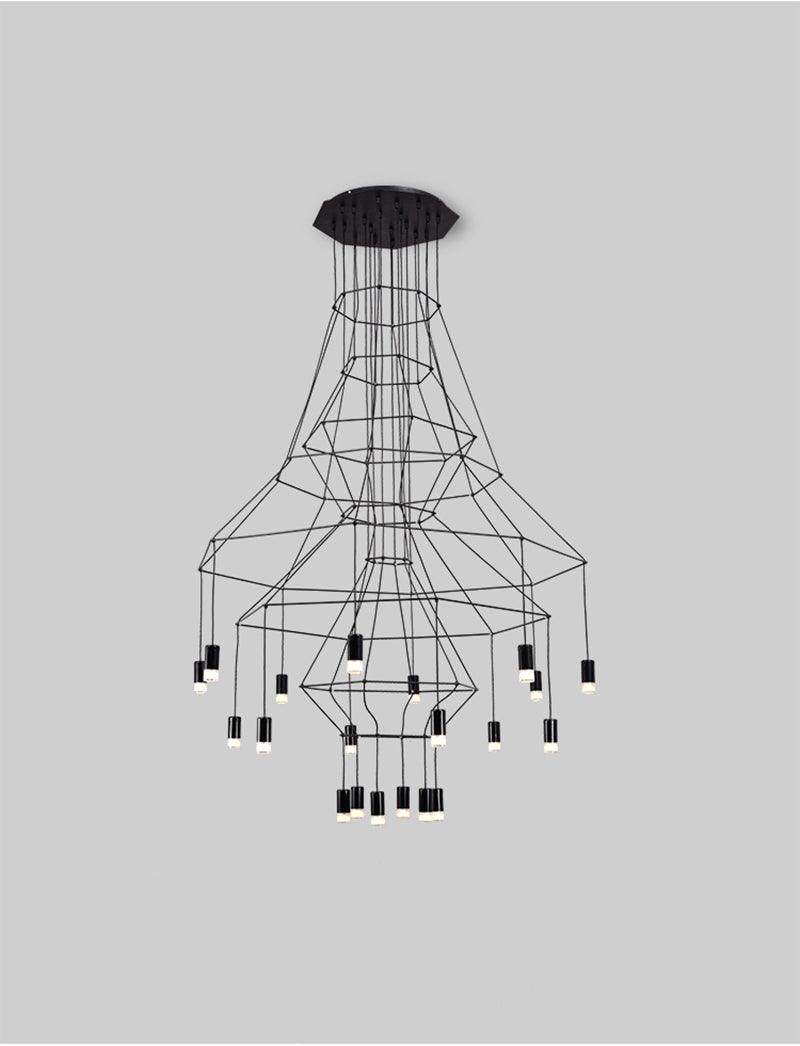 Lustra Lustre Lignes Noir Structure Métallique LED