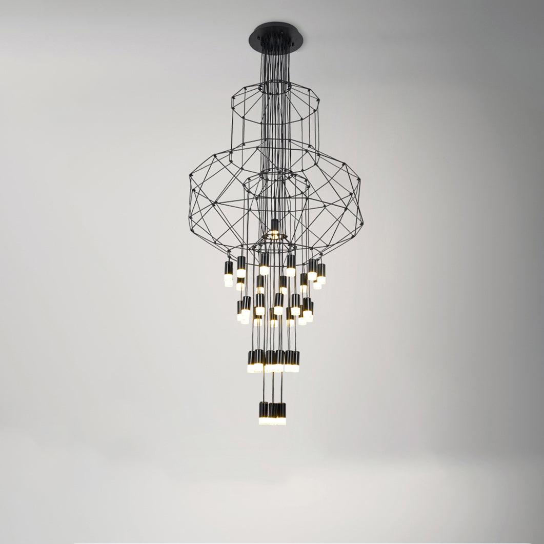 Lustra Lustre Lignes Noir Structure Métallique LED