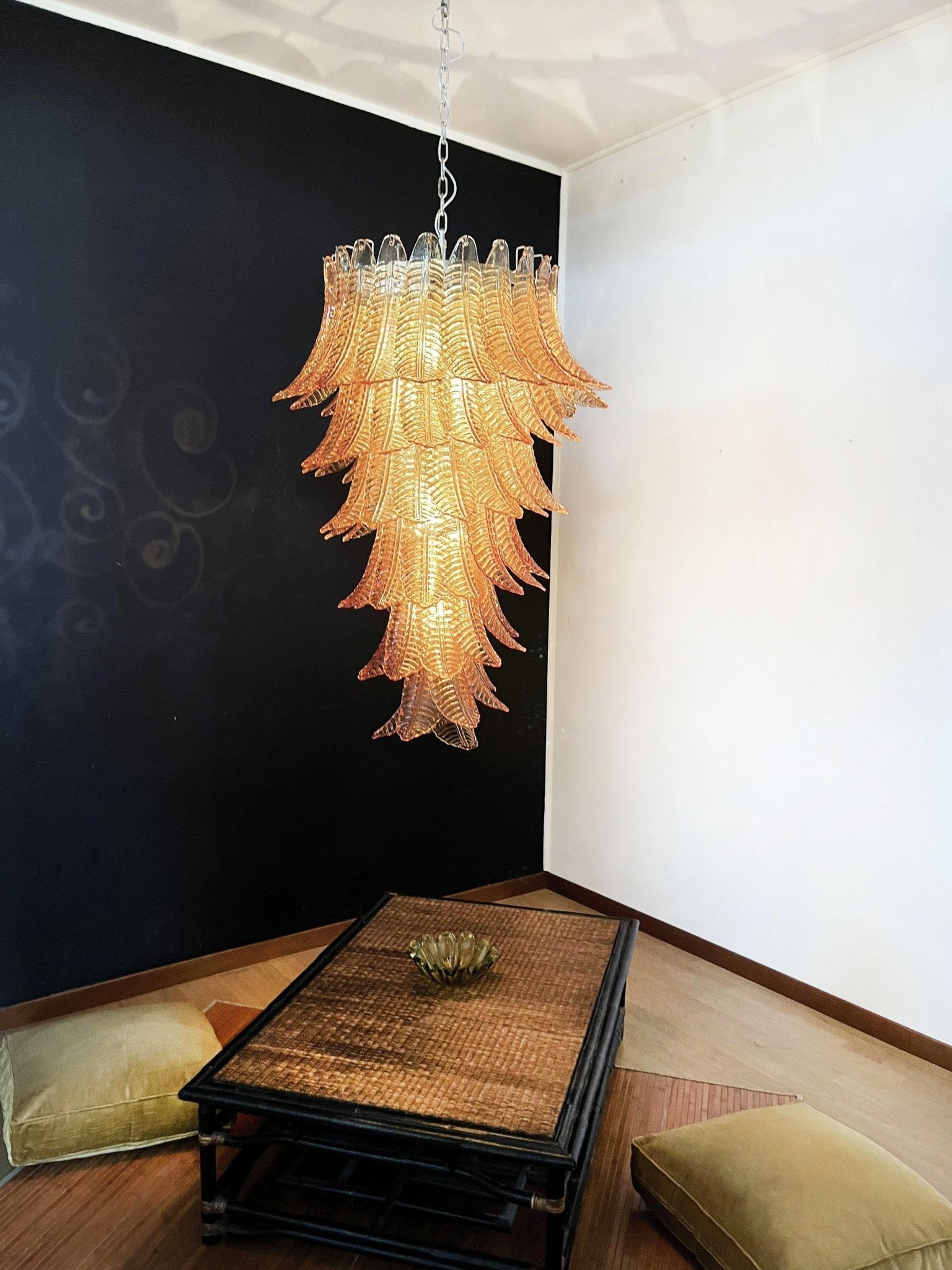 Aurora Lustre Ambre Verre Feuille Superposé Déclaration Artistique