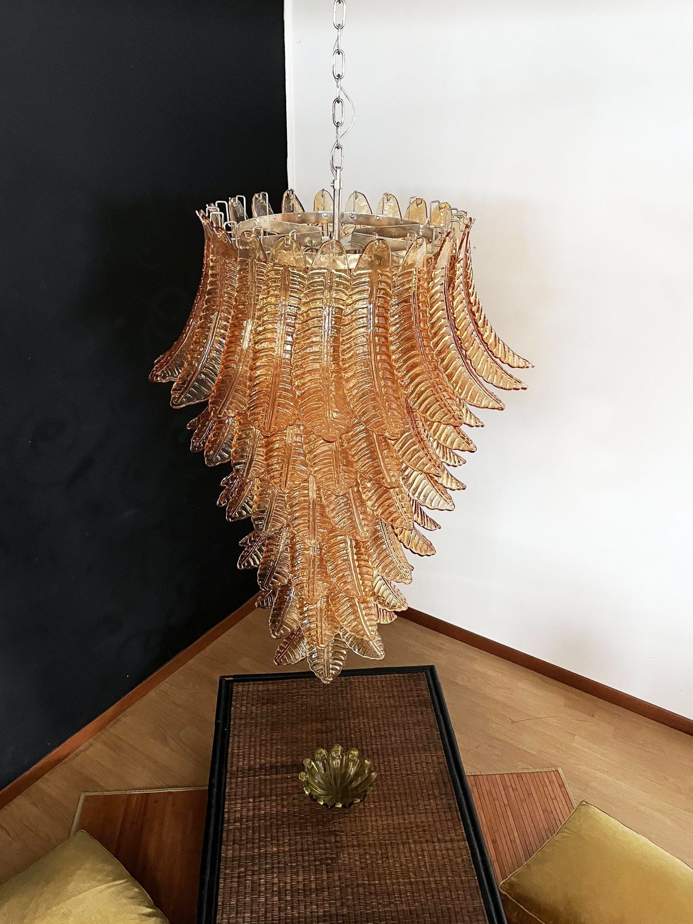 Aurora Lustre Ambre Verre Feuille Superposé Déclaration Artistique