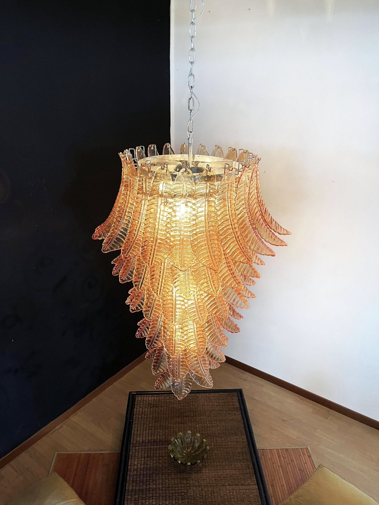 Aurora Lustre Ambre Verre Feuille Superposé Déclaration Artistique