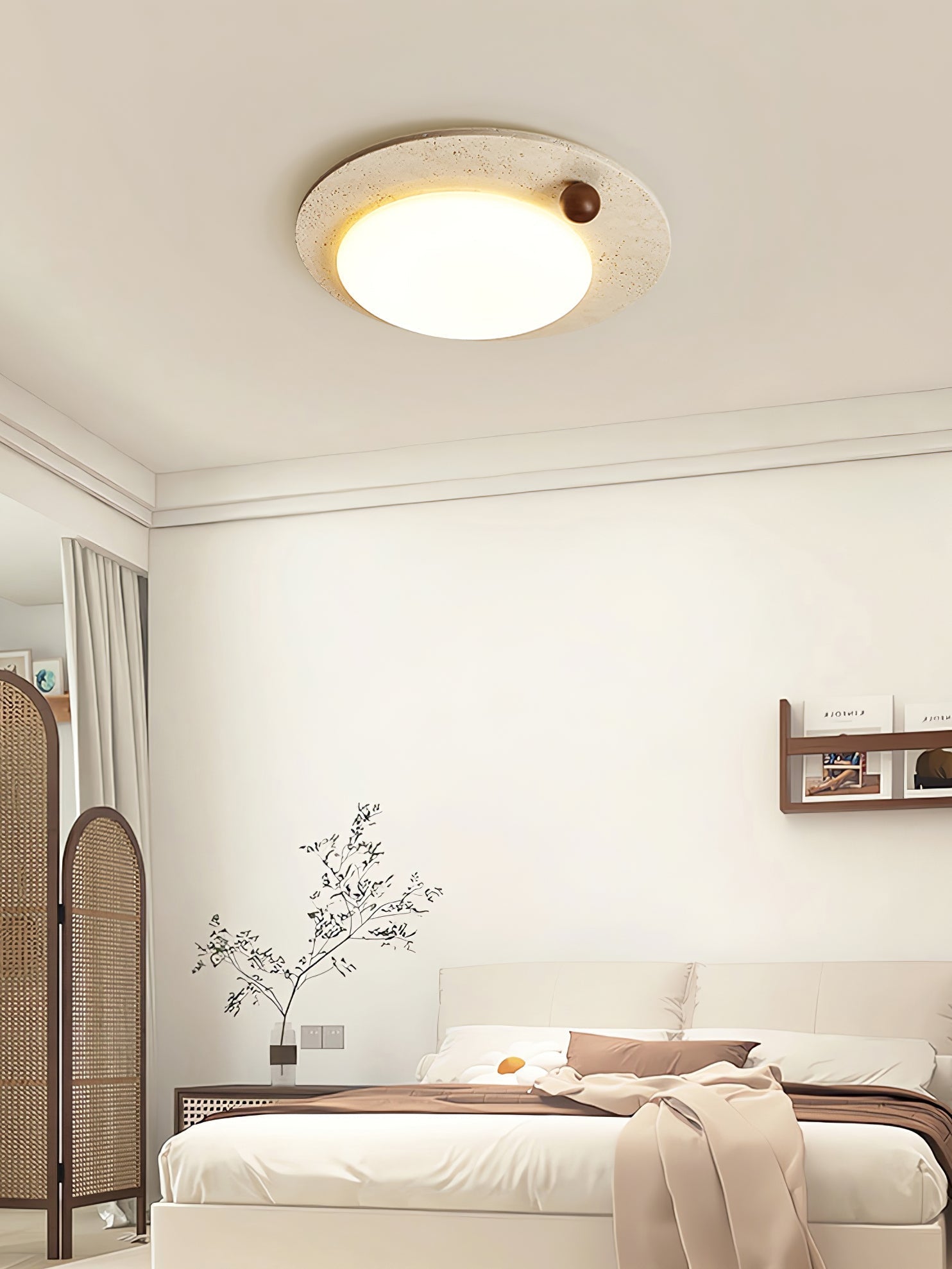 Orbia Lumière de Plafond Circulaire en Travertin