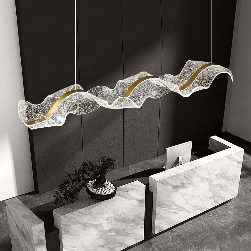 Yela Luminaires Suspensions Vague Moderne Métal/Acrylique Blanc/Doré Salon