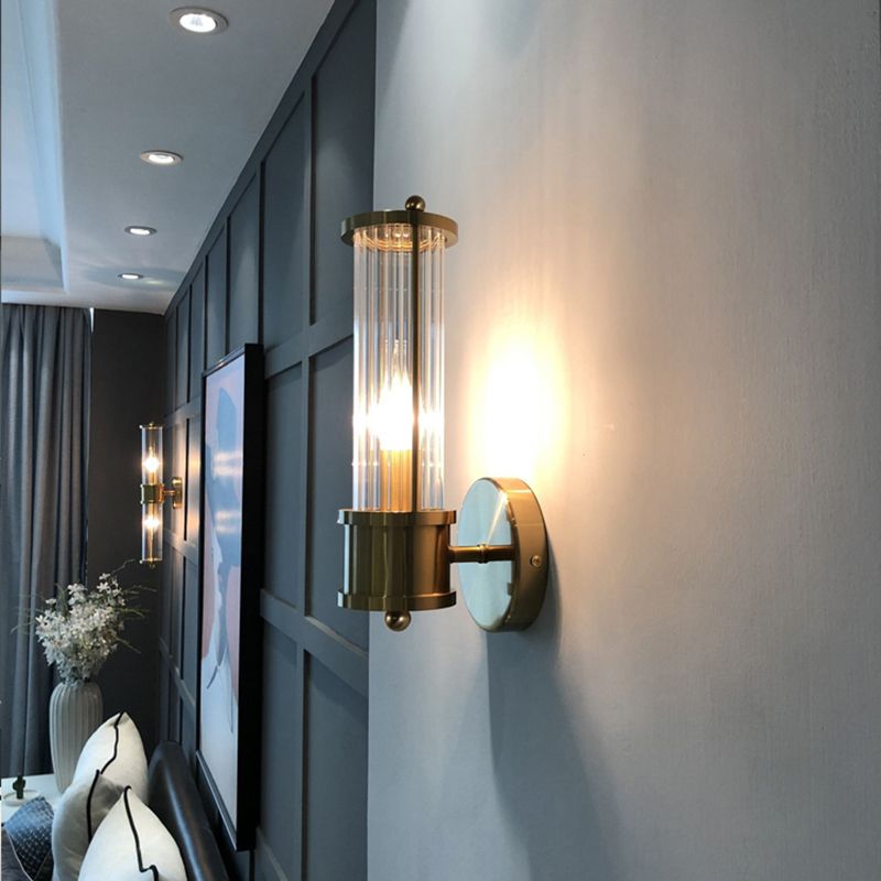 Tyra LED Applique Murale Cylindrique Vintage Métal/Verre Or