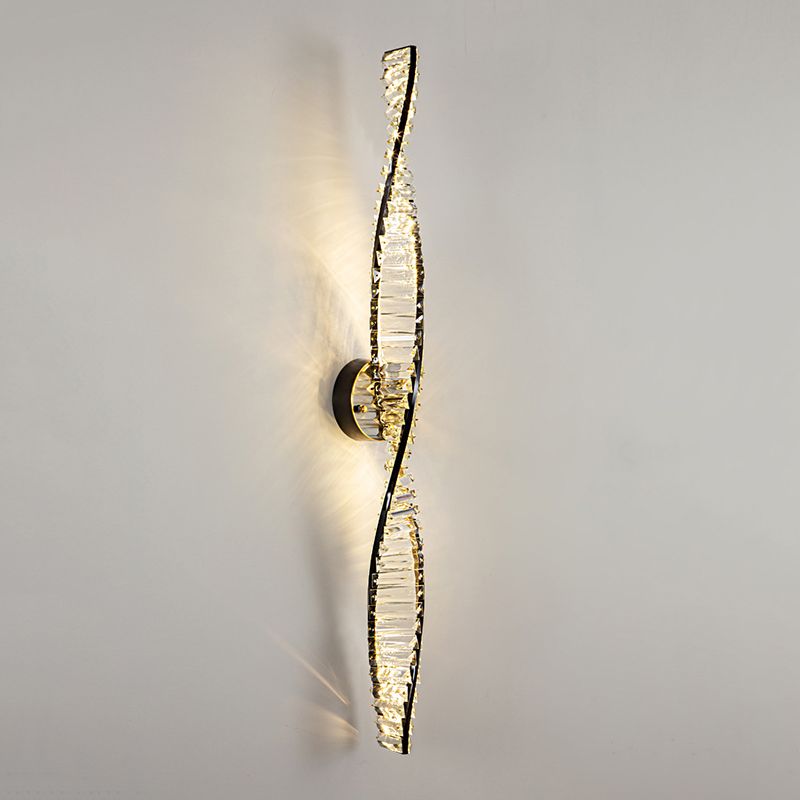 Kristy Applique Murale Spirale Design, Métal/Cristal, Noir/Or, Chambre