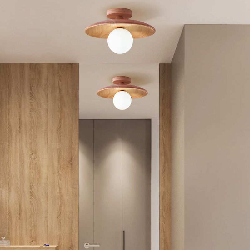 Oaki Plafonnier Bol Moderne. Bois/Verre. Bois/Noyer. Salon