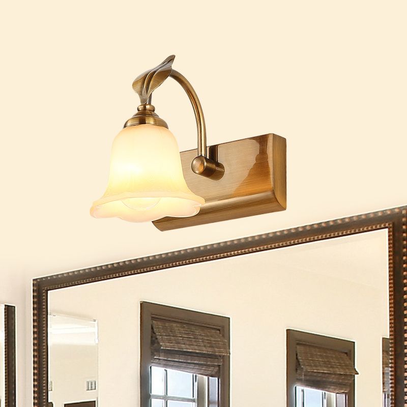 Ray Applique Murale Miroir Fleur Rétro, Métal/Verre, Or, Salle de Bain