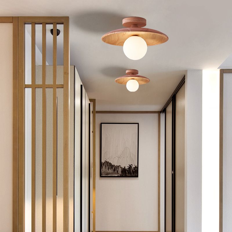 Oaki Plafonnier Bol Moderne. Bois/Verre. Bois/Noyer. Salon