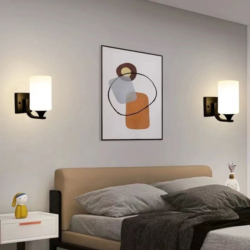 Tiffany Applique Murale Miroir Cylindrique Moderne, Verre/Métal, Noir/Chromé, Salon
