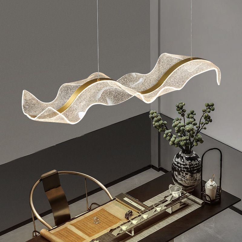 Yela Luminaires Suspensions Vague Moderne Métal/Acrylique Blanc/Doré Salon