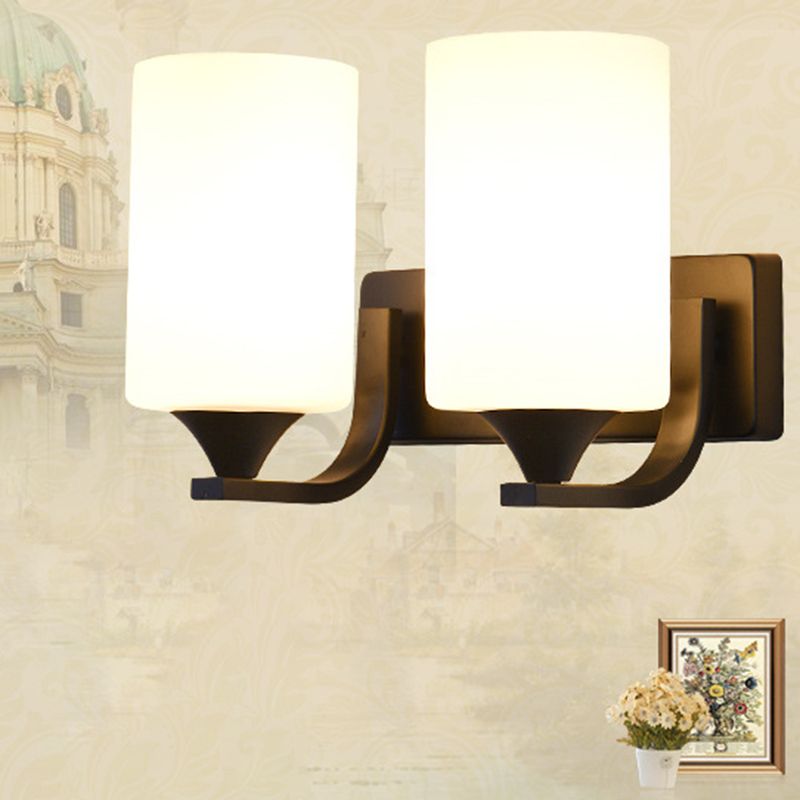 Tiffany Applique Murale Cylindrique Vintage, Métal/Verre, Noir/Chromé, Chambre à Coucher