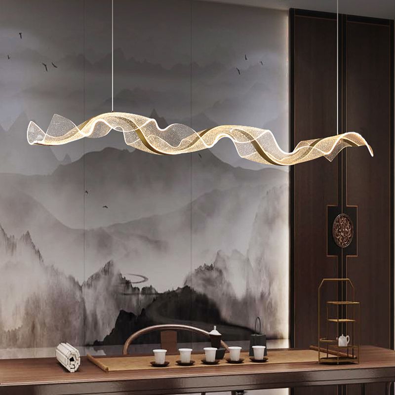Yela Luminaires Suspensions Vague Moderne Métal/Acrylique Blanc/Doré Salon