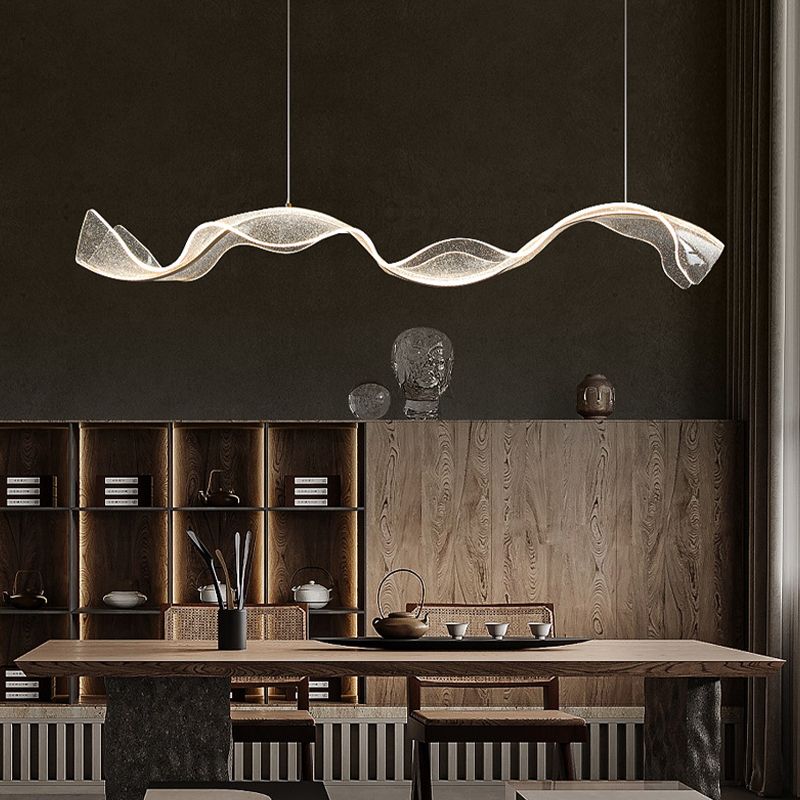 Yela Luminaires Suspensions Vague Moderne Métal/Acrylique Blanc/Doré Salon