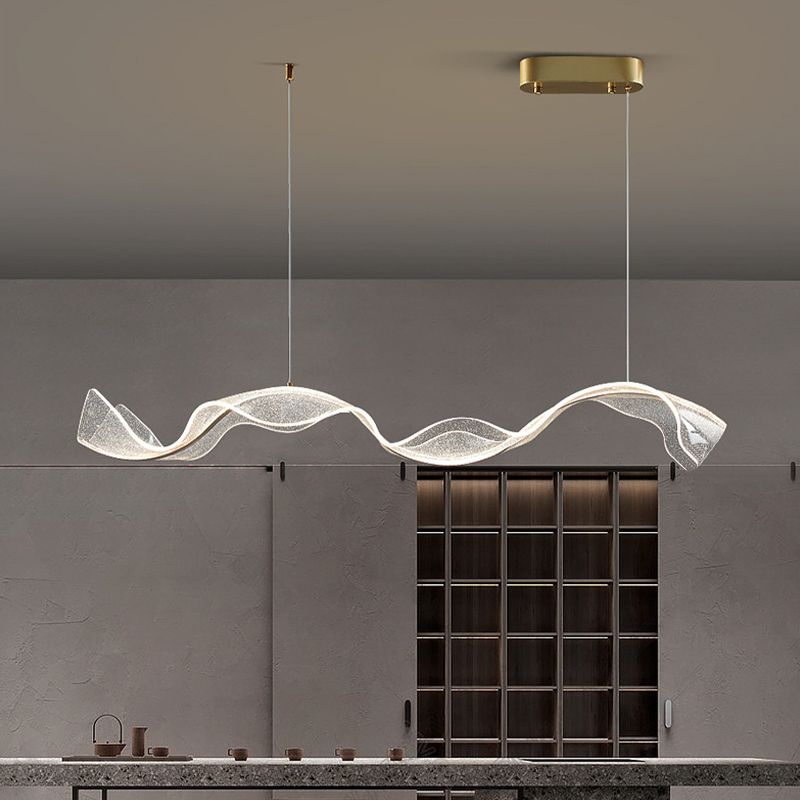 Yela Luminaires Suspensions Vague Moderne Métal/Acrylique Blanc/Doré Salon