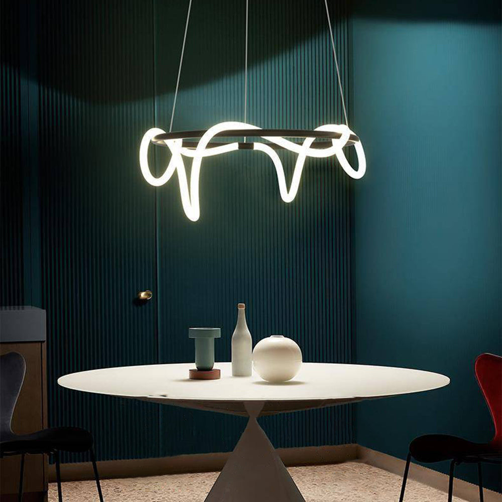 Xania Suspension Courbe/linéaire LED Postmoderne. Métal. Or/Noir. Salon