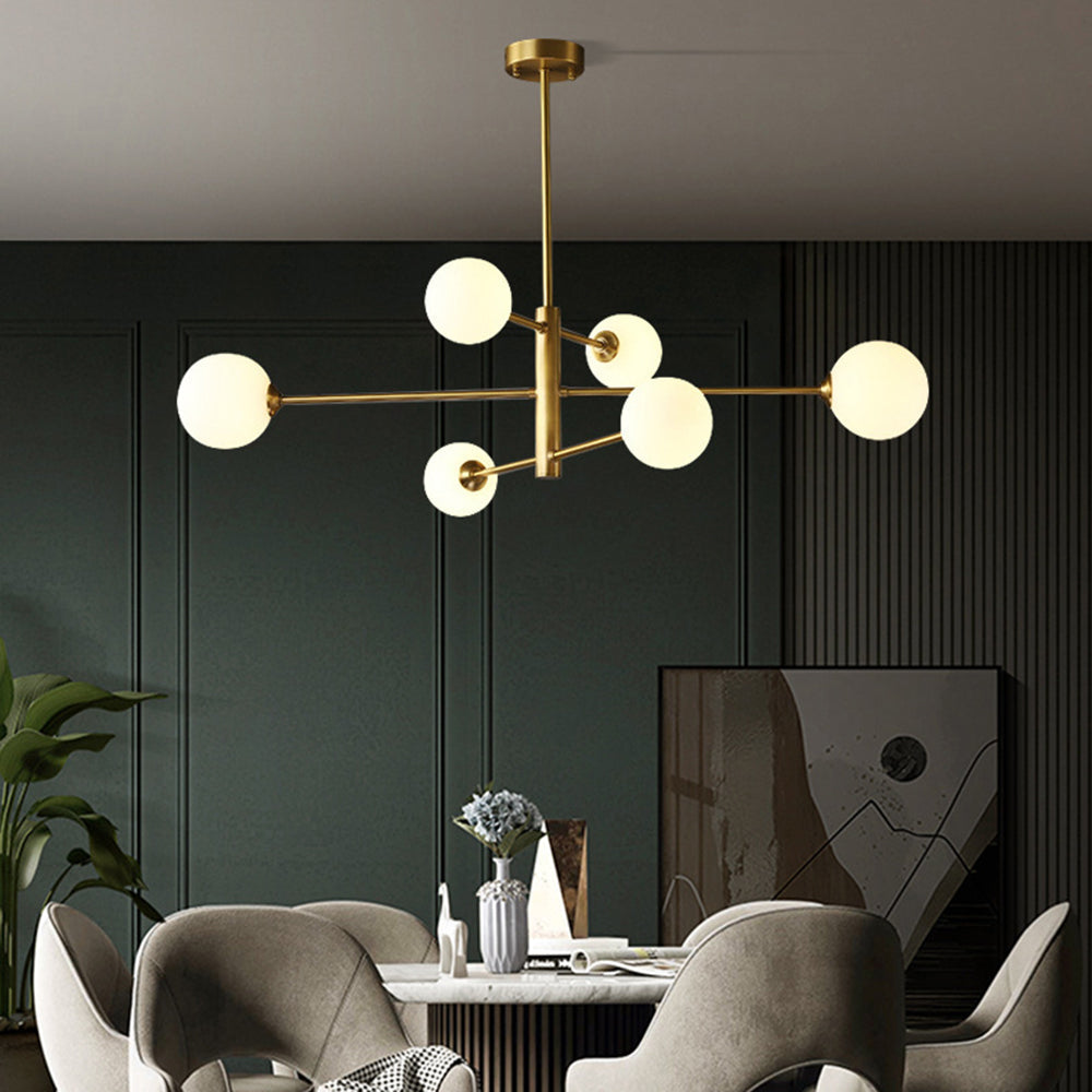 Truva Lustre Bulle Moderne. Cuivre/Verre. Noir/Cuivre. Salon
