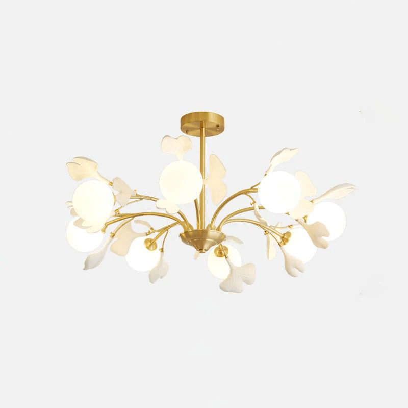 Lustra Lustre Feuille de Ginkgo Laiton Verre