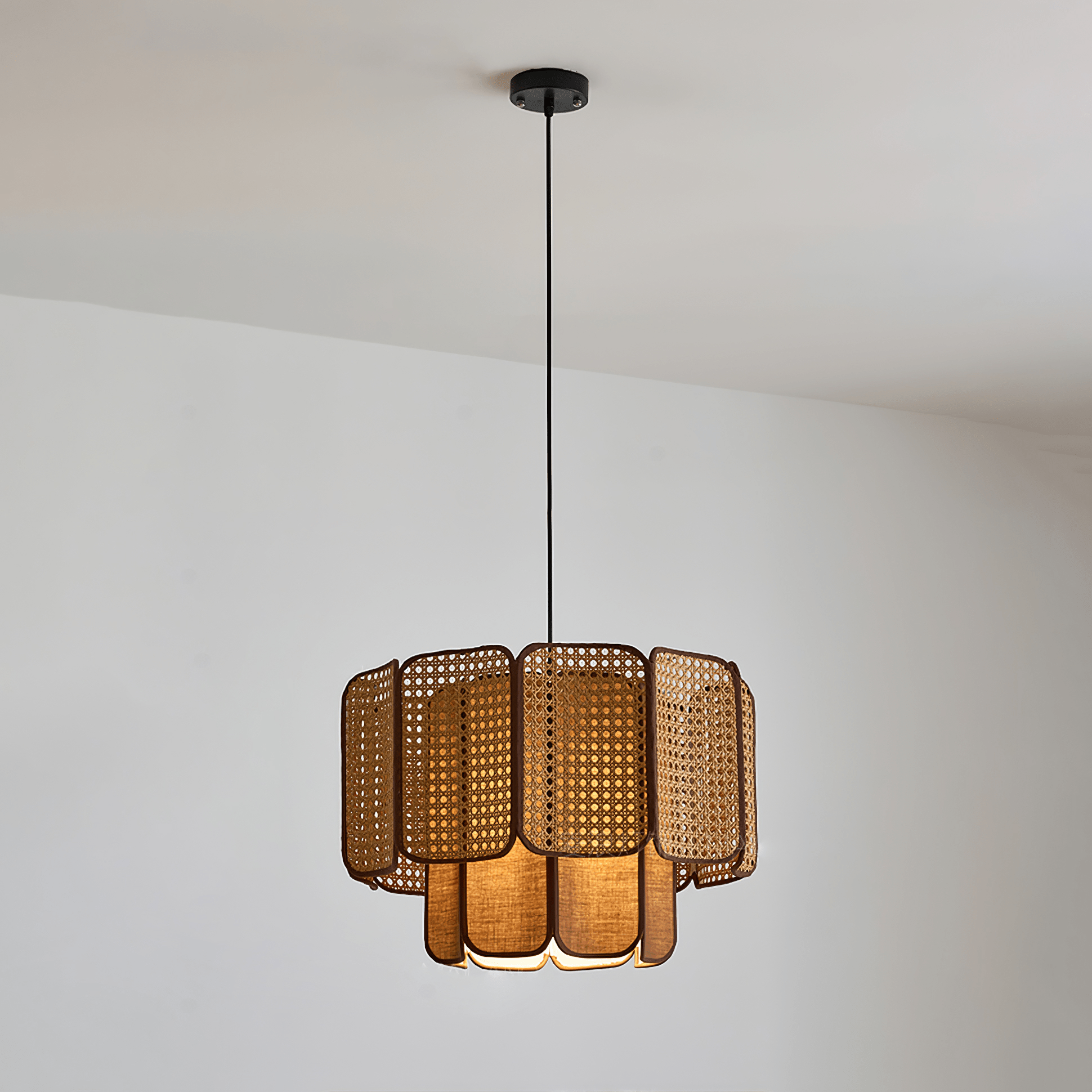 Cane Lampe Suspendue Vintage en Tissu
