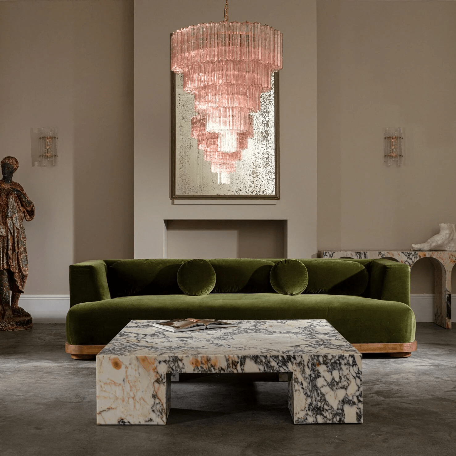 Aurora Lustre Cinq Étage Cannelé Verre Grande Mid Siècle