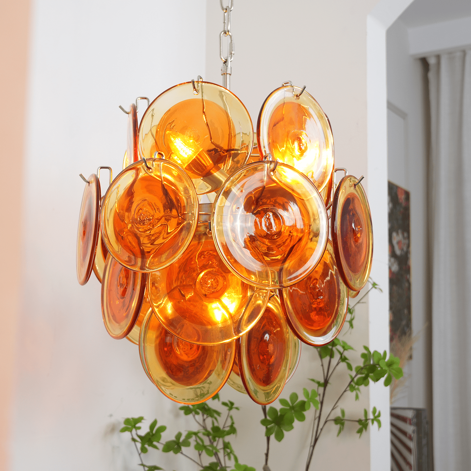 Aurora Lustre en Verre de Murano Orange Disque Superposé