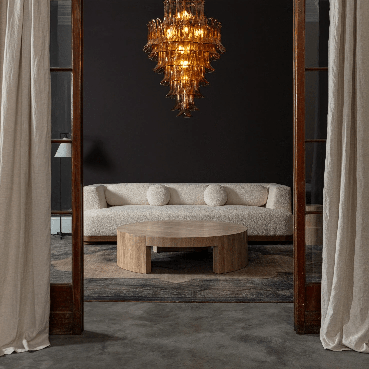 Aurora Lustre Pétale en Verre Murano Ambre Style Milieu de Siècle