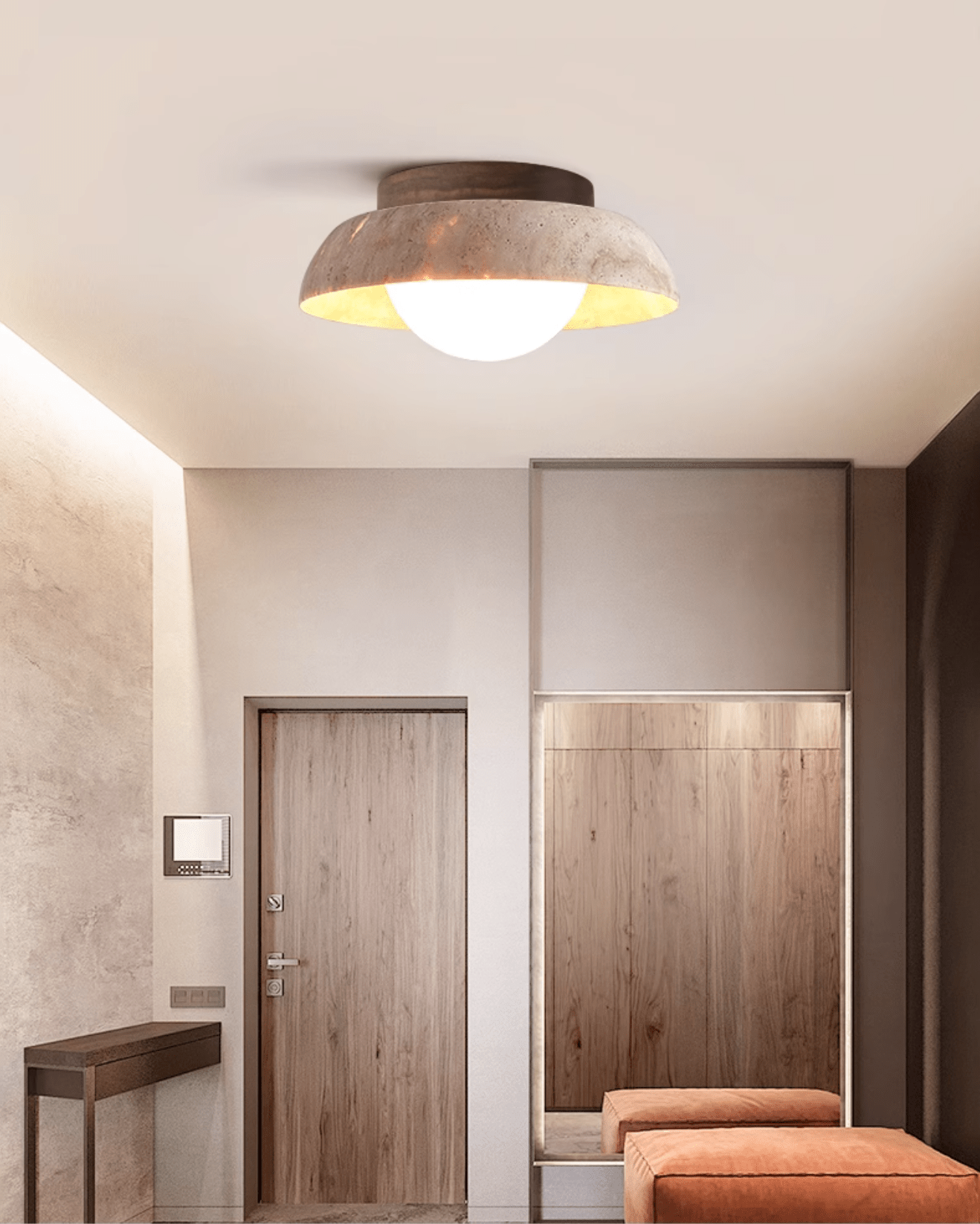 Ashaionis Lampe Plafonnier Disc-Dôme en Travertin