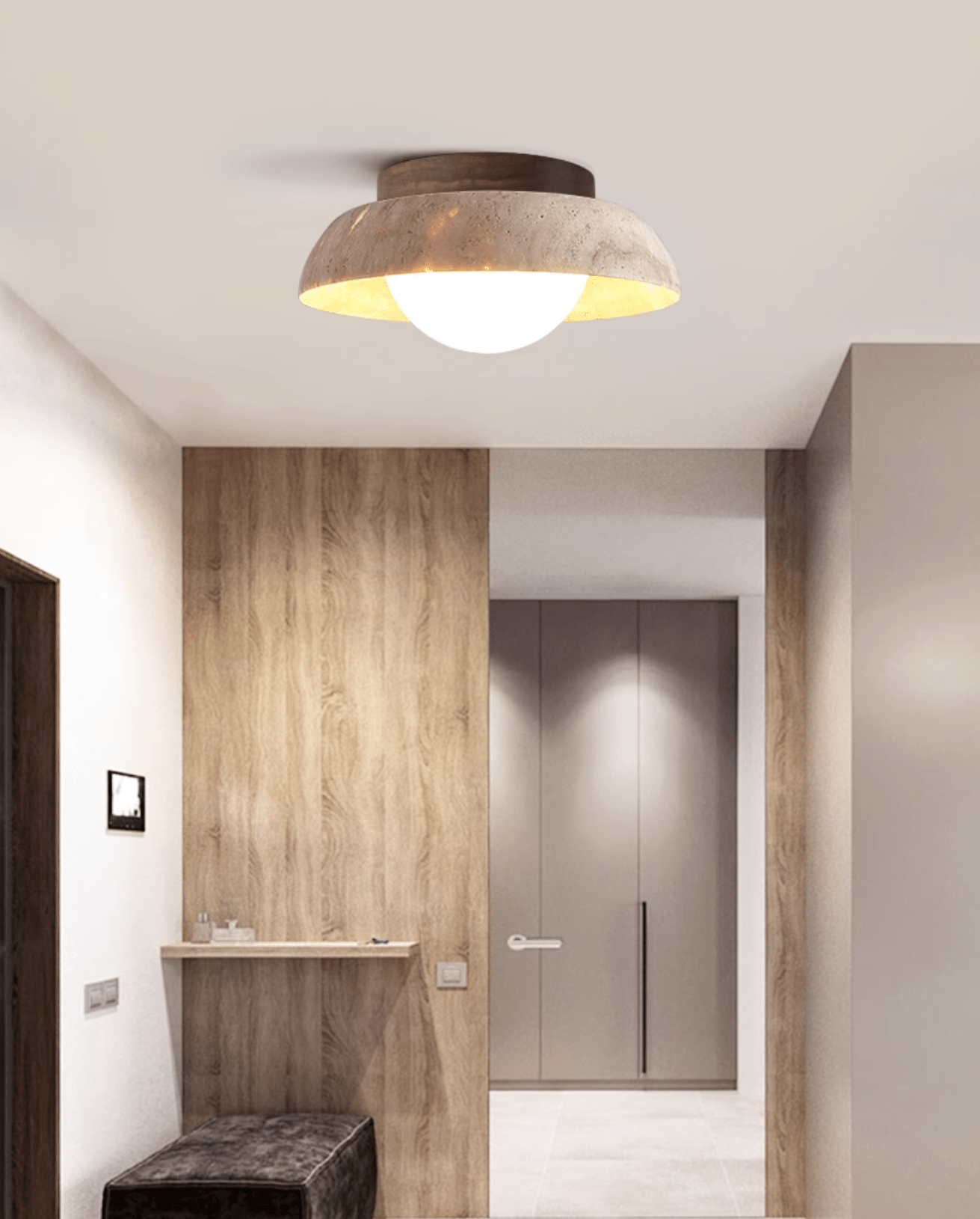 Ashaionis Lampe Plafonnier Disc-Dôme en Travertin