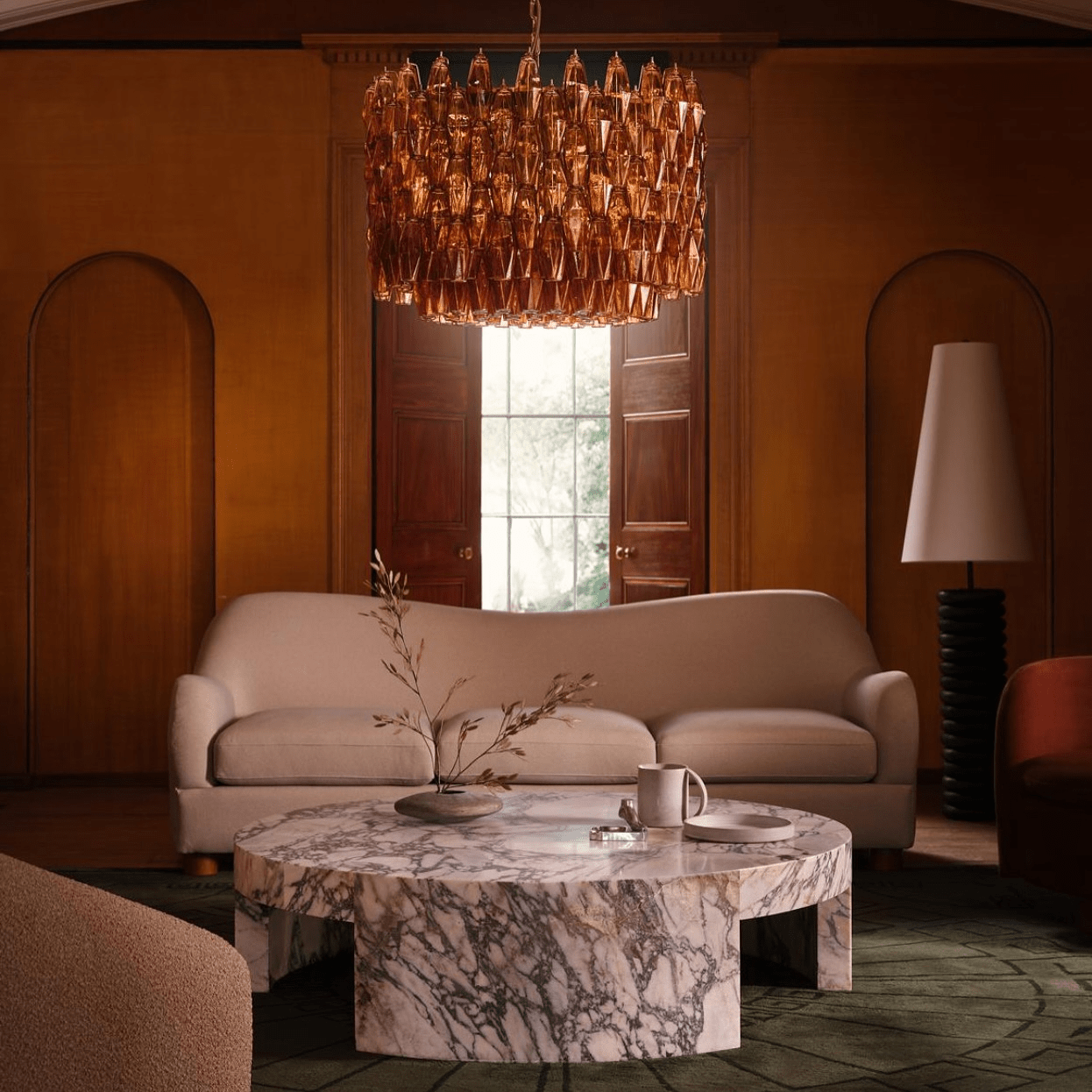 Aurora Lustre Tambour Ambre Verre