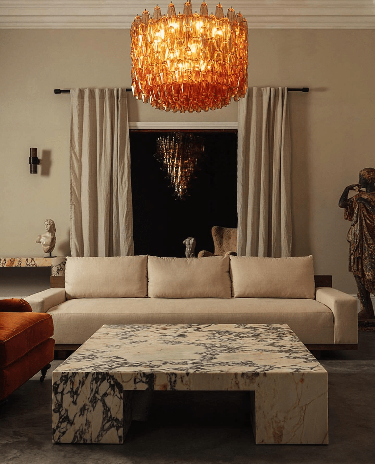 Aurora Lustre Tambour Ambre Verre