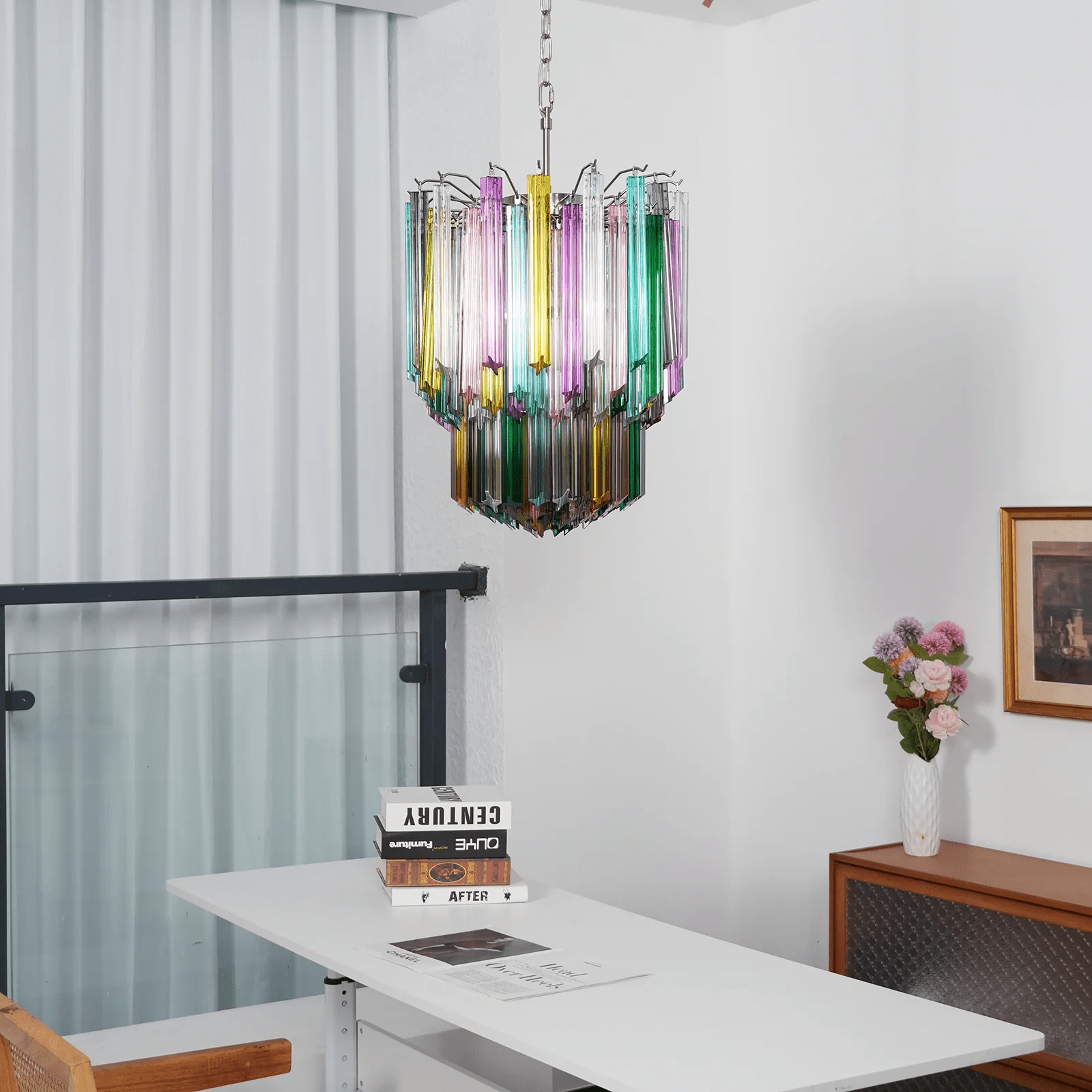 Aurora Lustre Murano Verre Coloré Prisme