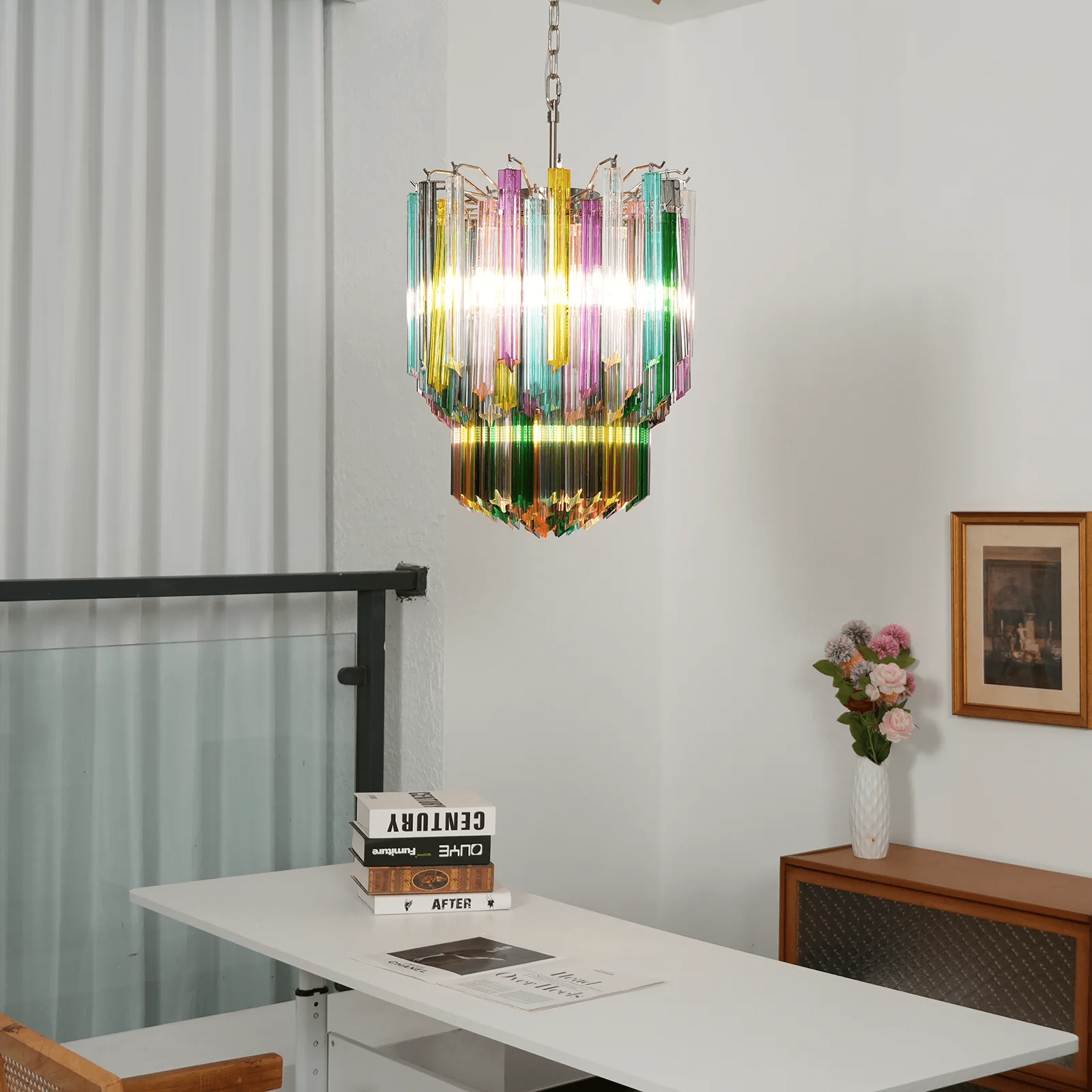 Aurora Lustre Murano Verre Coloré Prisme