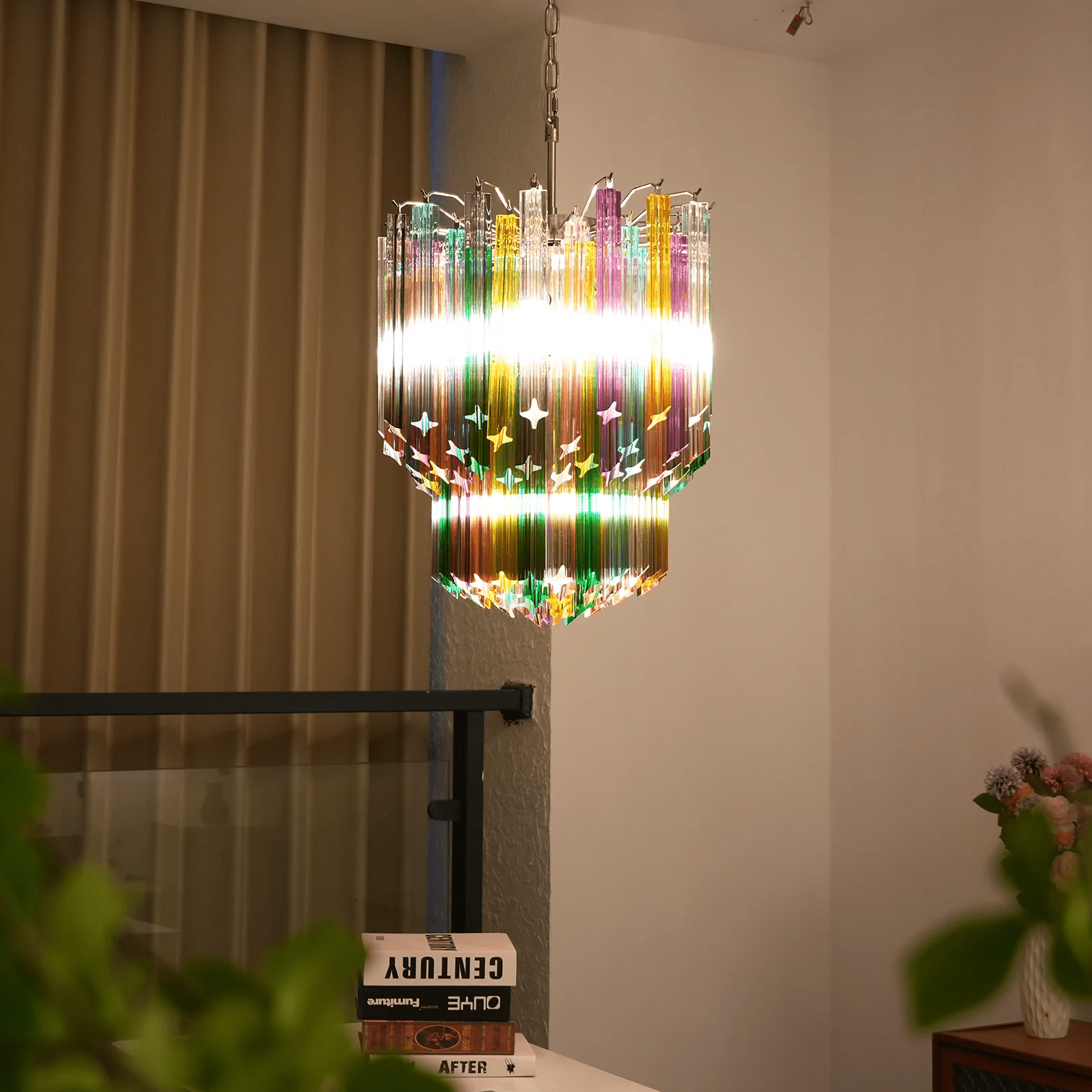 Aurora Lustre Murano Verre Coloré Prisme