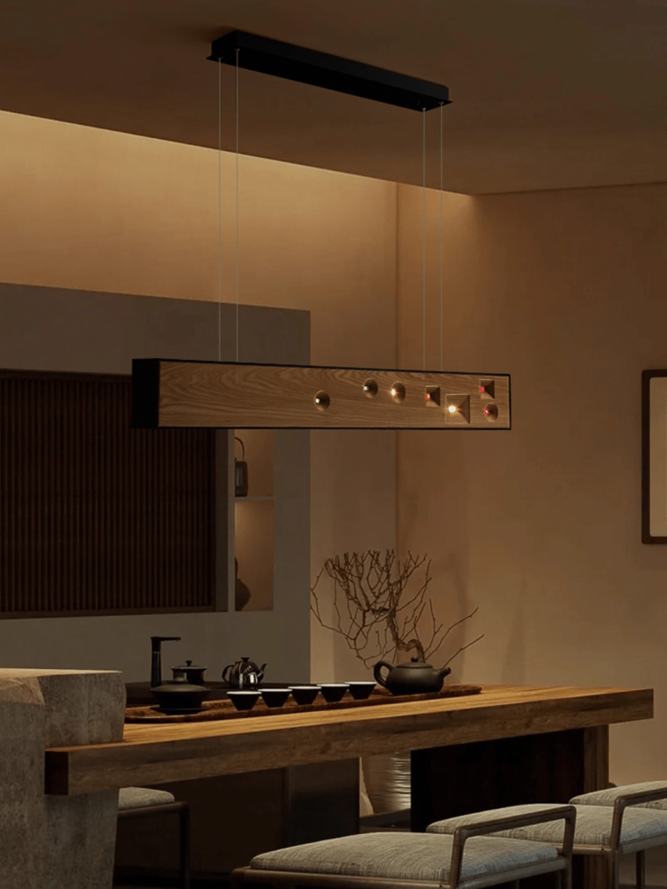 Lustra Suspension Bois Pierre Précieuse Linéaire LED
