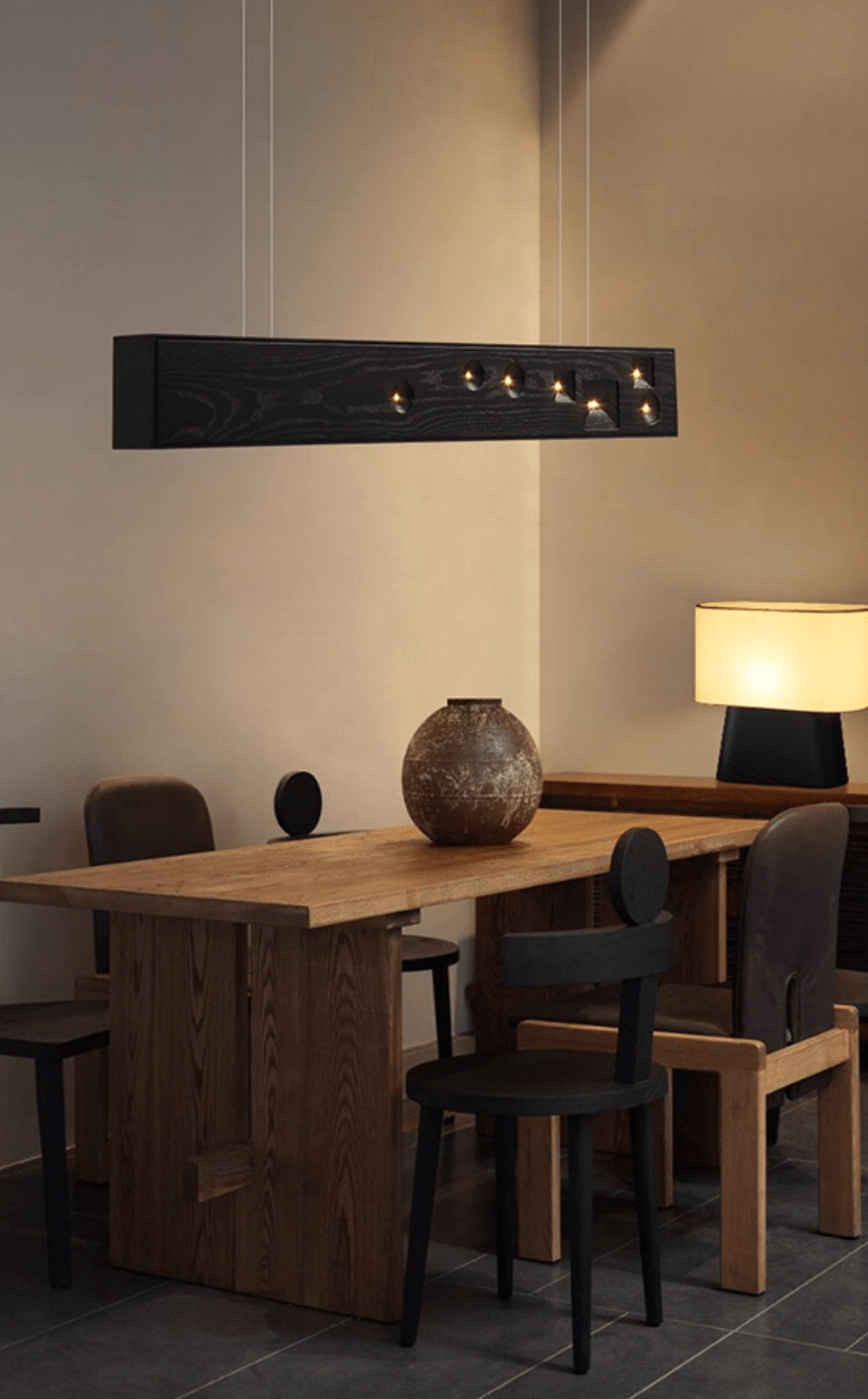 Lustra Suspension Bois Pierre Précieuse Linéaire LED