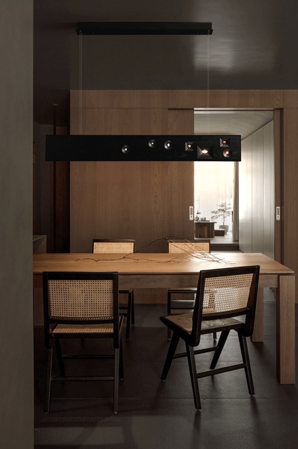 Lustra Suspension Bois Pierre Précieuse Linéaire LED