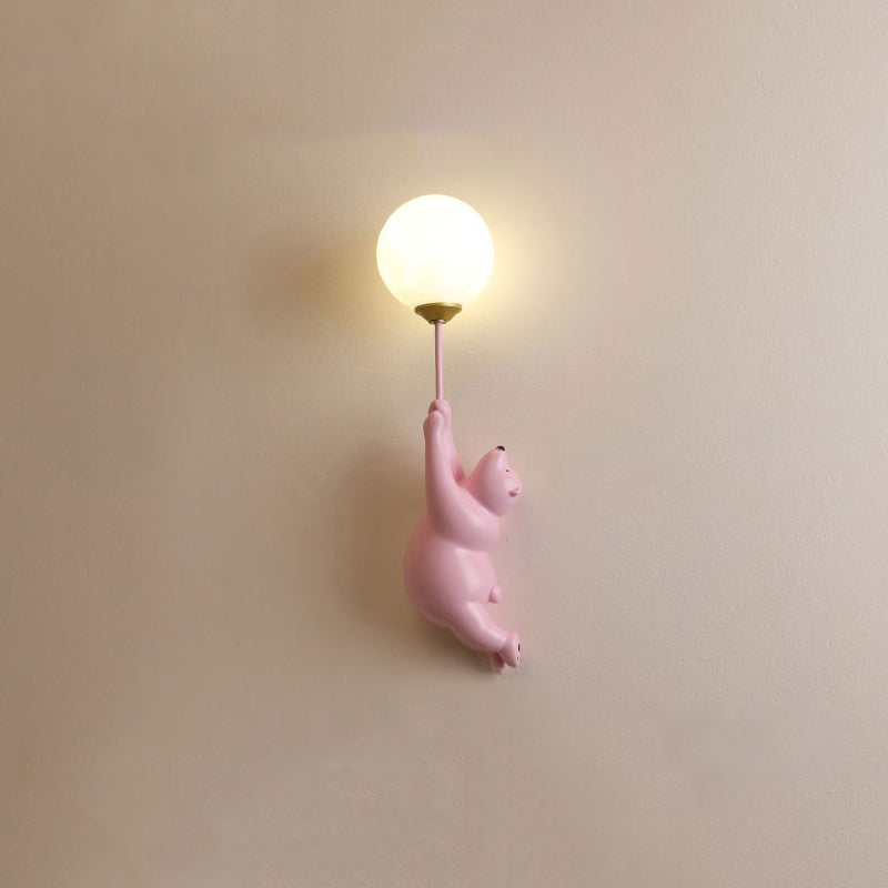 Bear Balloon Applique Murale Ours Ballon Moderne Animale. Blanc/Bleu/Rose. Salon