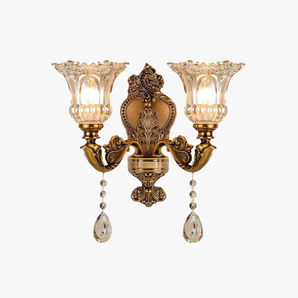 Ray Design Floral Applique Murale Fleur Vintage LED Métal/Verre Bronze Chambre