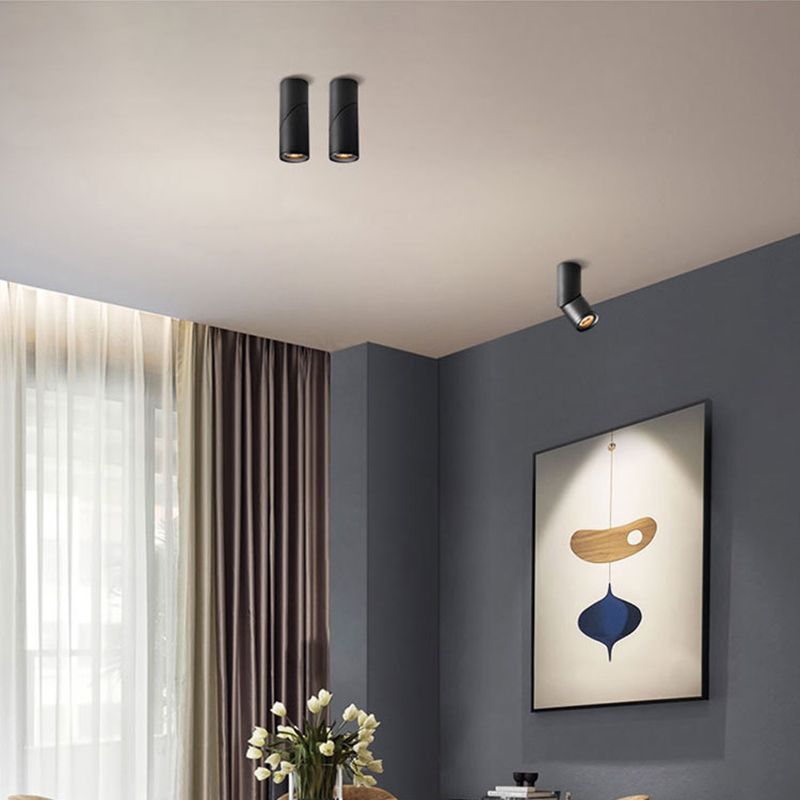 Arisha Cylindre Simple LED Plafonnier Blanc Noir Métal Salon